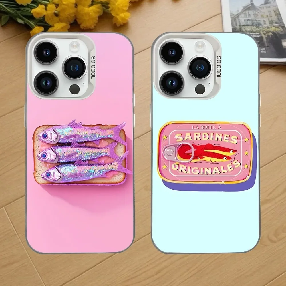 

Sardines Phone Case For iPhone 16,15,14,13,12,11,Mini,Pro,SE,MAX White Matte Shockproof Cover