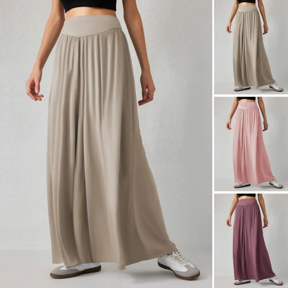 Wide-leg Dance Trousers Stylish Loose Fit Dance Trousers High-waisted Wide Leg Women Pants Solid Color Elastic Waist for Travel