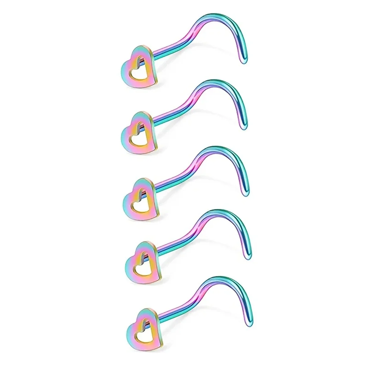 EVISPOL 5 Stück Modische Hohlherz-Form Edelstahl-Nasenstecker für Frauen Nasenpiercing Nasenringe Schraubtyp Körperschmuck – Detail 9