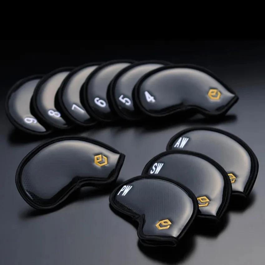 Golf Club Headcover Iron Cover PU Leather Waterproof 10 Pcs Set Druable Fit Club Headcovers,Black Crystal