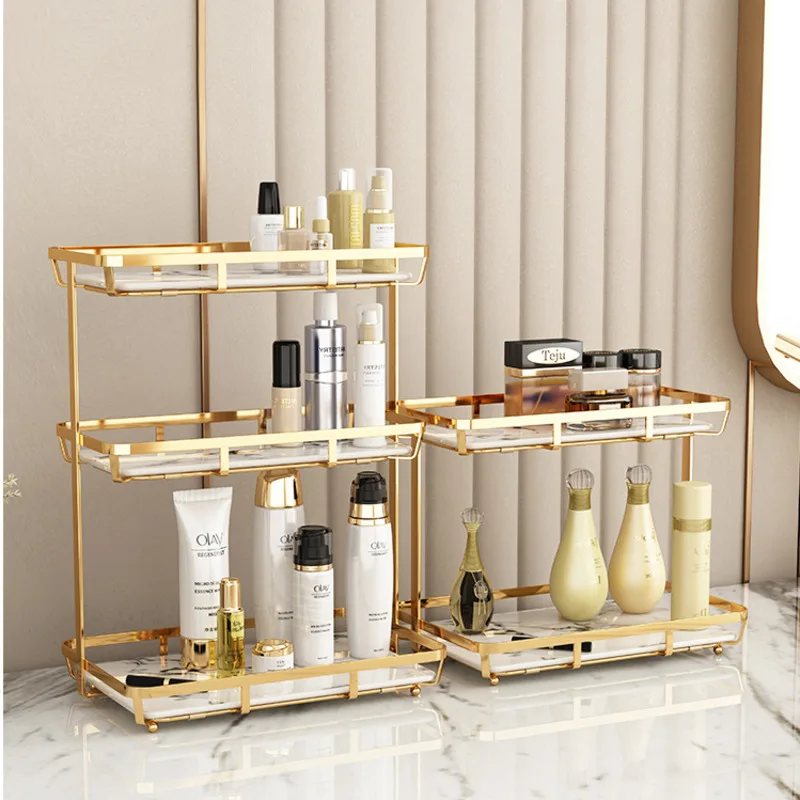 Nordic Makeup Organizer Tool-Free Installation Storage Rack High Load-Bearing Shelf Stable Non-Slip Simple Cosmetic Holder