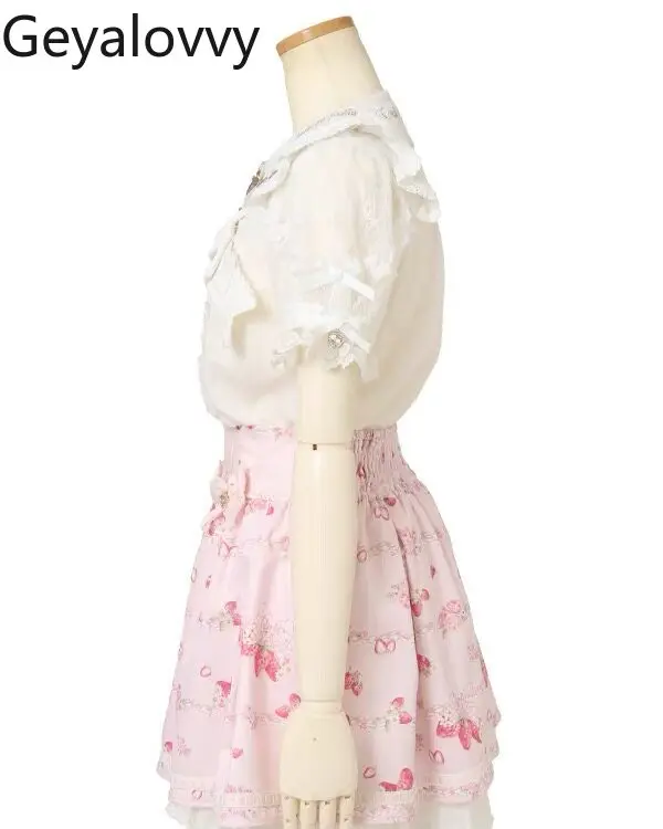 

Рубашка в японском стиле Лолита с вышивкой клубники, с матросским воротником, с короткими рукавами, внутренний слой, топ для женщин, весна-лето