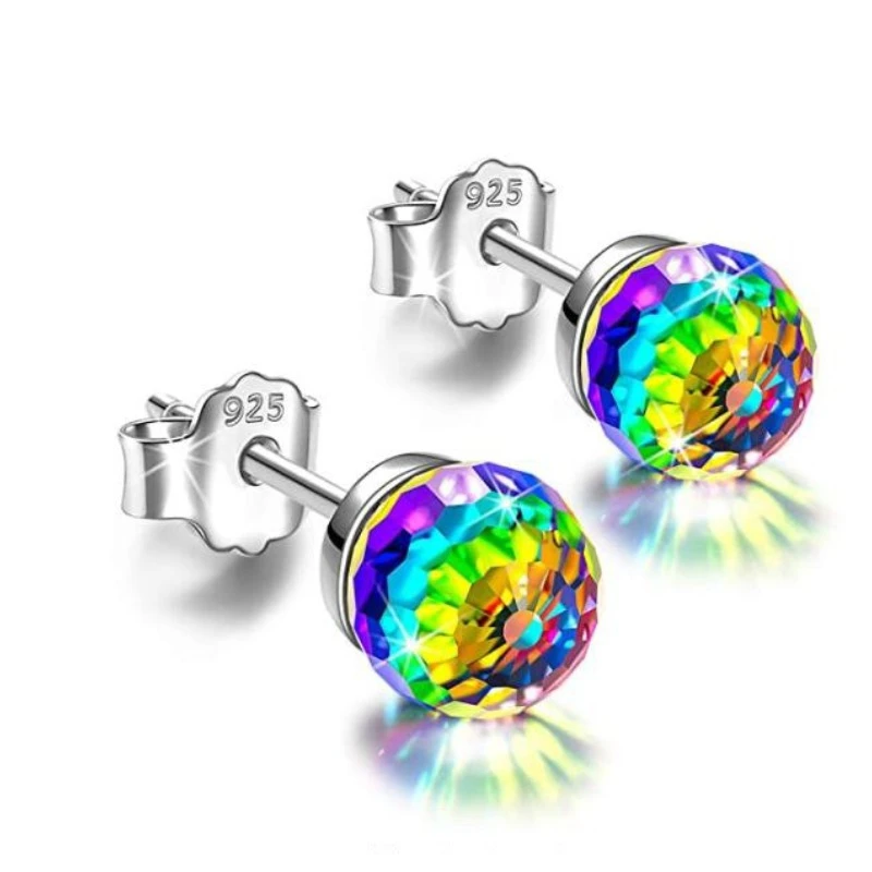 Exquisite Simple Colorful Crystal ball S925 Silver Needle Multi-Color Crystal Ball Earrings