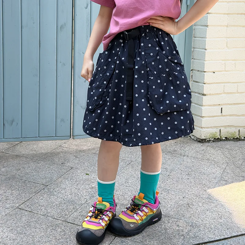 Girls Korean Style Sports Polka Dot Skirt Fashionable and Versatile Polka Dot Pocket Work Pants Summer 2026 New