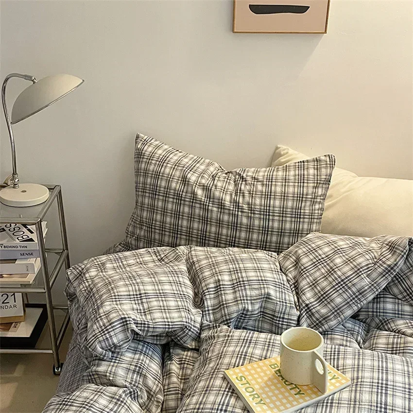 

Fashion Plaid Bedding Set 100% Cotton Duvet Cover Set Home Textiles Nordic Bed Sheet Queen King Quilt Cover Pillowcase Bed Linen