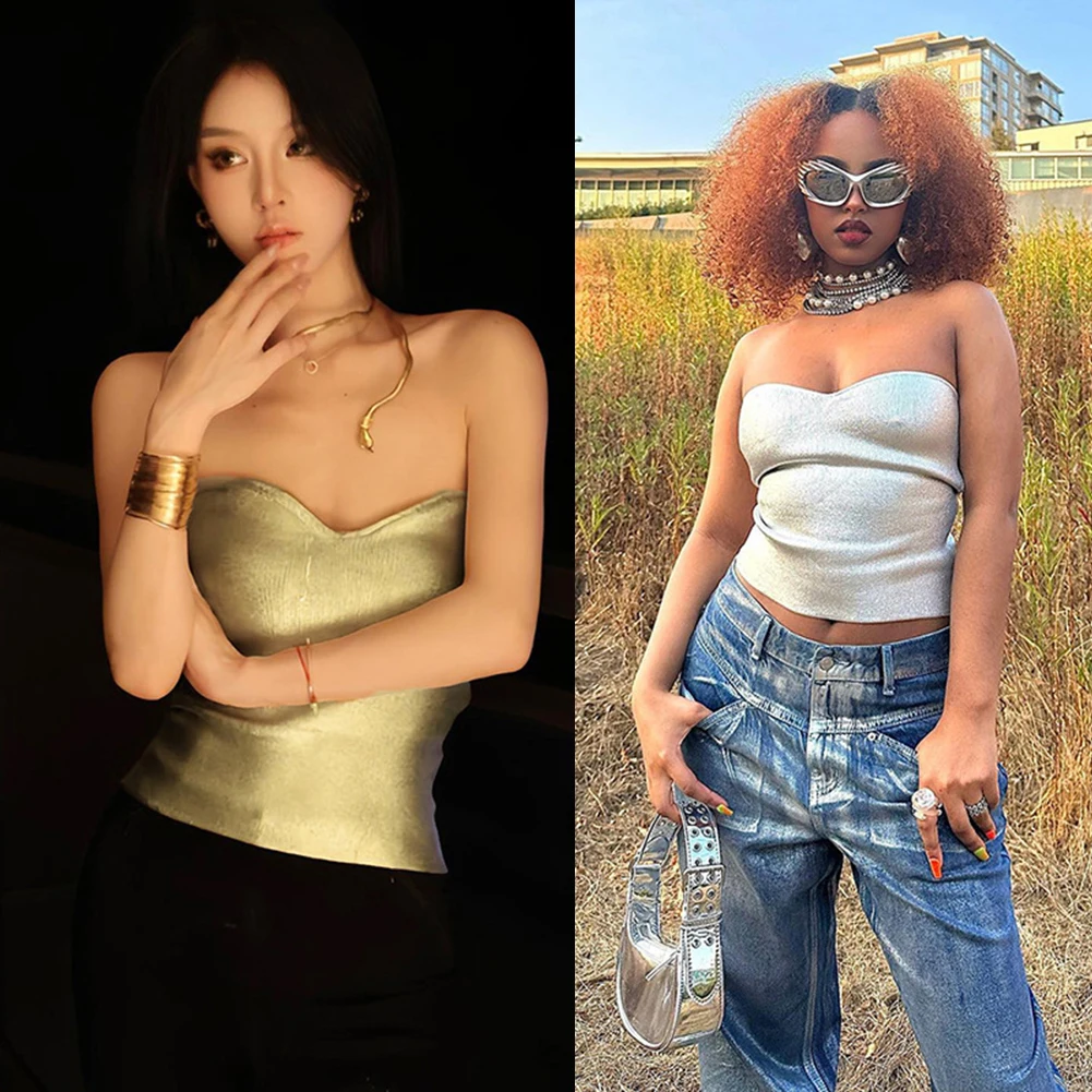 Corset Top Women Tube Vest Women Tube Vest Y2K Sleeveless Skinny Bustier Tube Vest Party Club Backless Bustier
