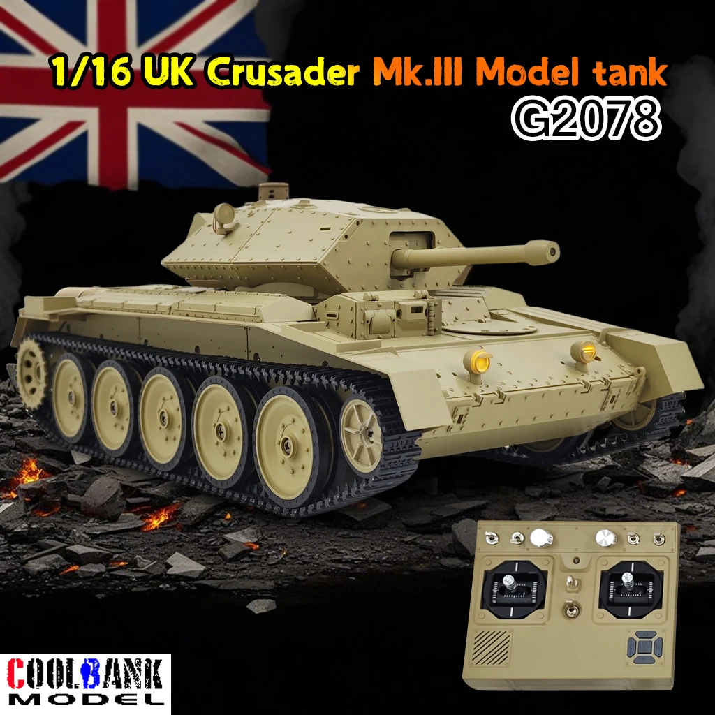 Coolbank 1/16 UK Crusader Mk.III RC Tank G2078 Remote Controlled Tracked Vehicle Turret 360 Degree Rotating Dual Flow Gearbox