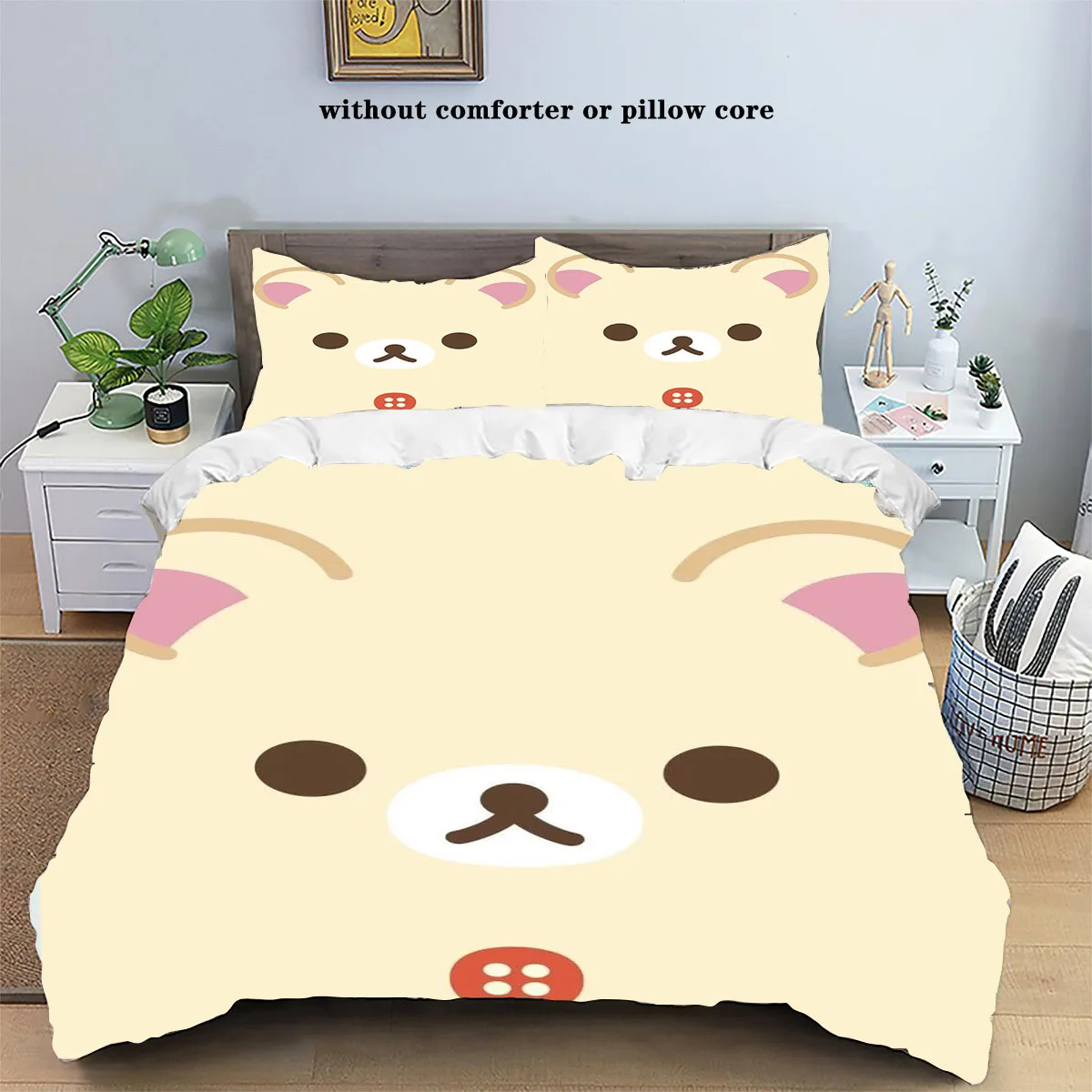 Cartoon Rilakkumas Duvet Cover Set Kawaii Korilakkuma Quilt Cover Pillowcase Set Bear Bedding Set Full Queen King Size