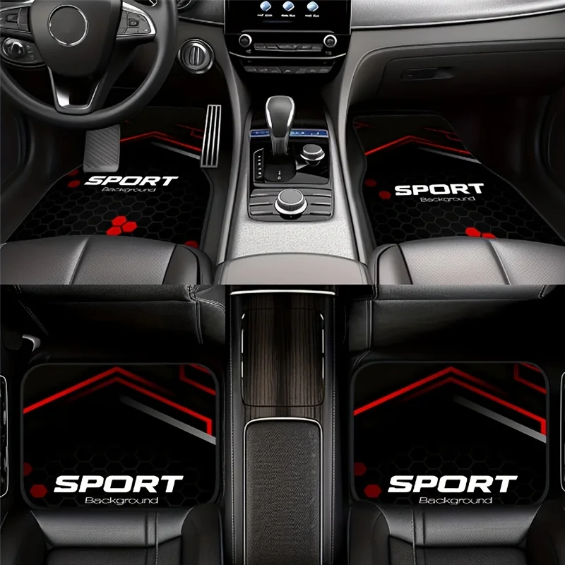 4pcs SPORTS Printed Car Floor Mats - Durable Floor Liners, Safe And Practical, Ideal Gift Choice, Long-Lasting, Suitable For Tru