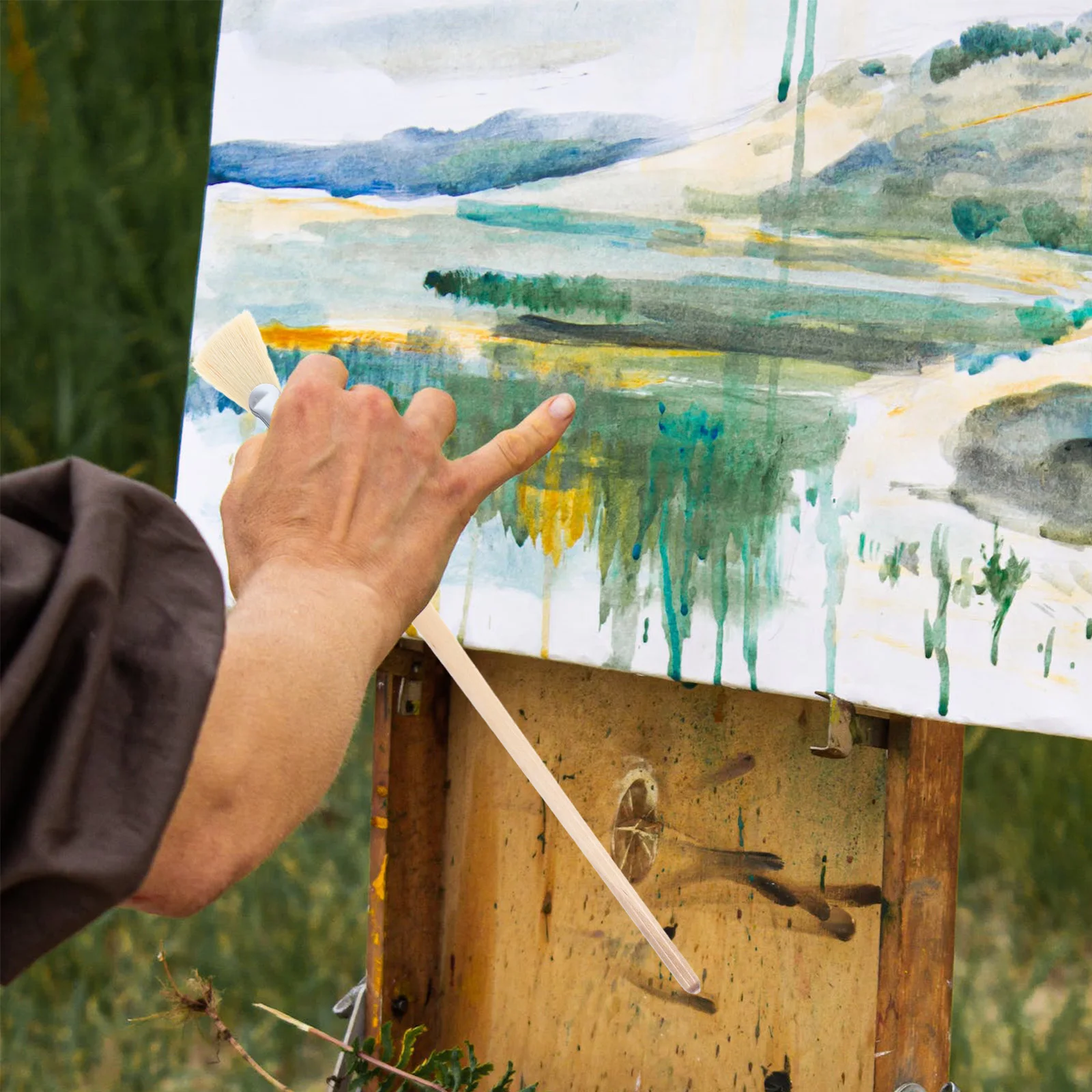 

3pcs Lightweight Portable Painting Brushes Ergonomic Watercolor Art Wood H Suitable Watercolor Gouache Acrylic Wall Painting