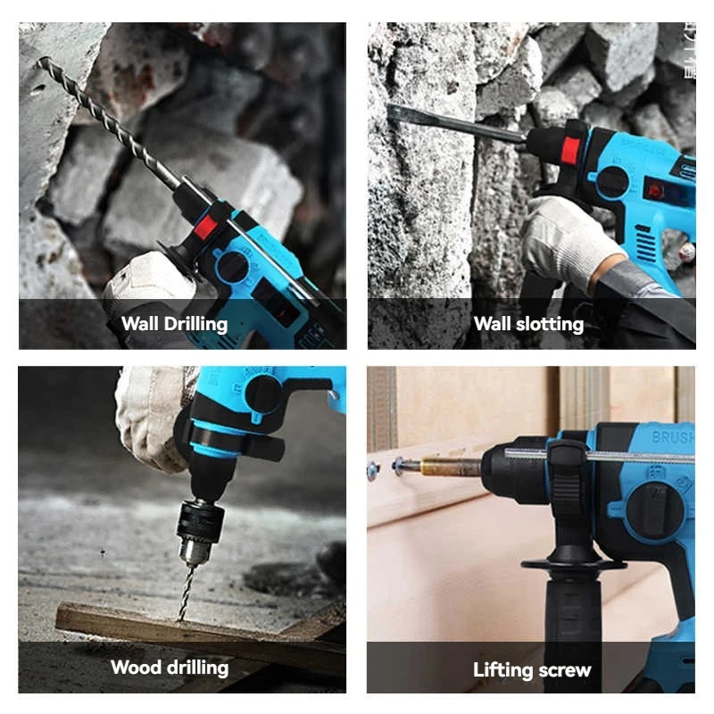 Lithium Ion Electric Hammer, Impact Drill Concrete Wall Wood Drilling Hammer Drilling Groove Four In One Electric Hammer