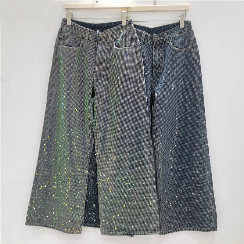 

2026 Early Spring New High-Waisted Wide-Leg Jeans for Women, Heavy Embroidery and Rhinestones Loose Straight-Leg Pants