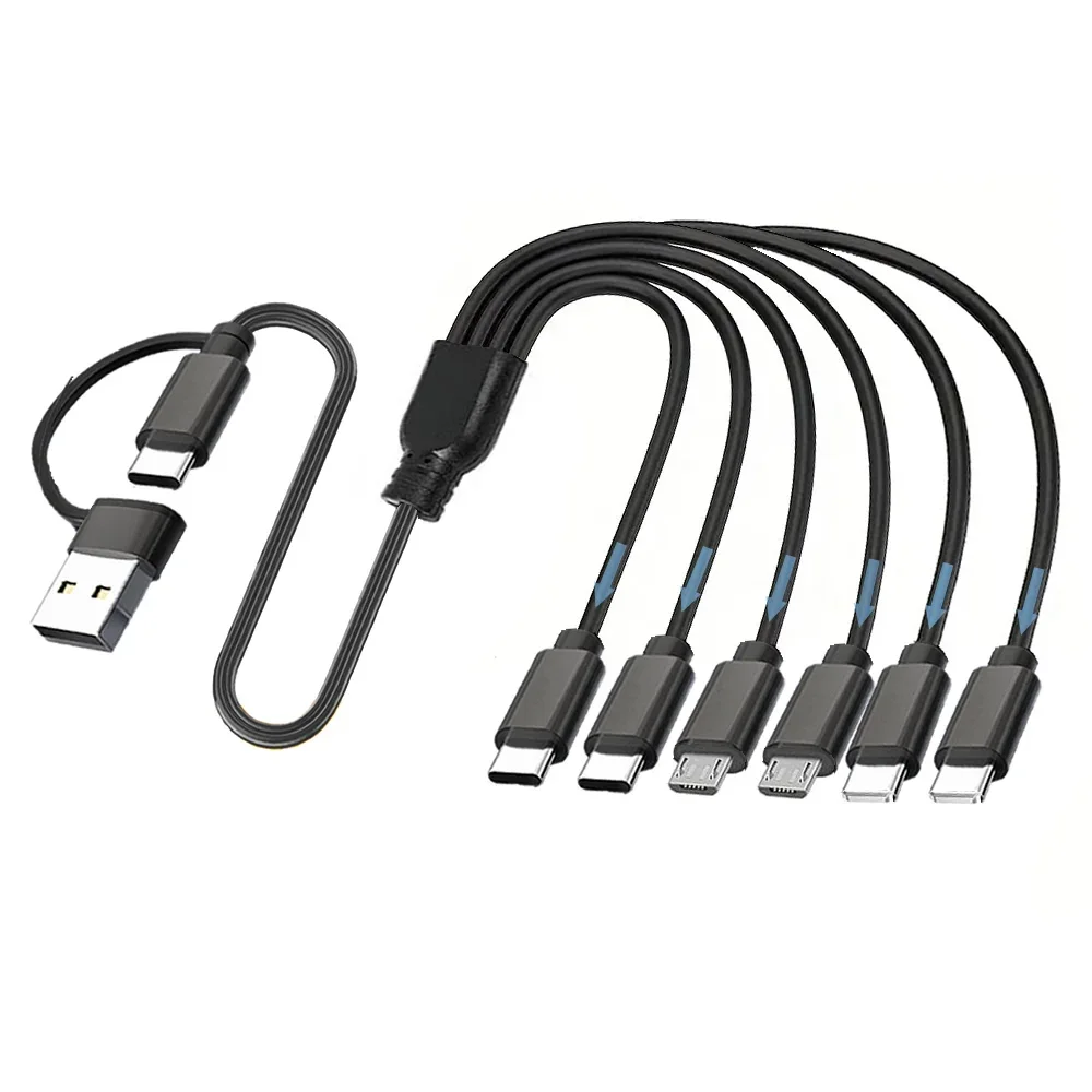 0.5m 5V USB-C Splitter Charging Cable for Multiple Devices Charging Cord 3 6 in 1 Universal USB Cable with IP/Micro USB/ Type C
