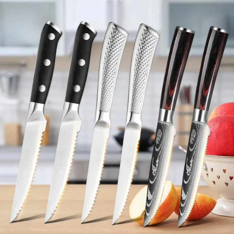 Stainless Steel Steak Knife Sharp Serrated Table Knife Meat Fruit Fish Vegetable Slicing Knife Kitchen Chef Sushi Cooking Knife