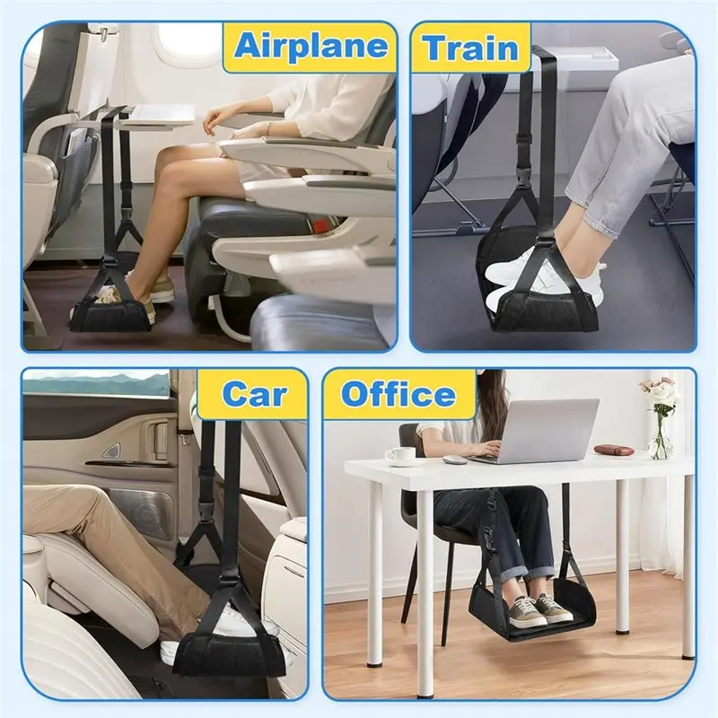 A68P-Airplane Foot Hammock For Plane Travel, Detachable Bamboo Airplane Foot Rest For Long Flight, Desk Foot Hammock
