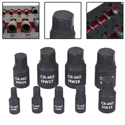 9pcs Hexagon Screwdriver Socket H6 H7 H8 H10 H12 H14 H17 H18 H19 Hex Bit Nuts Driver Socket 1/4inch 3/8inch 1/2inch Hex Shank