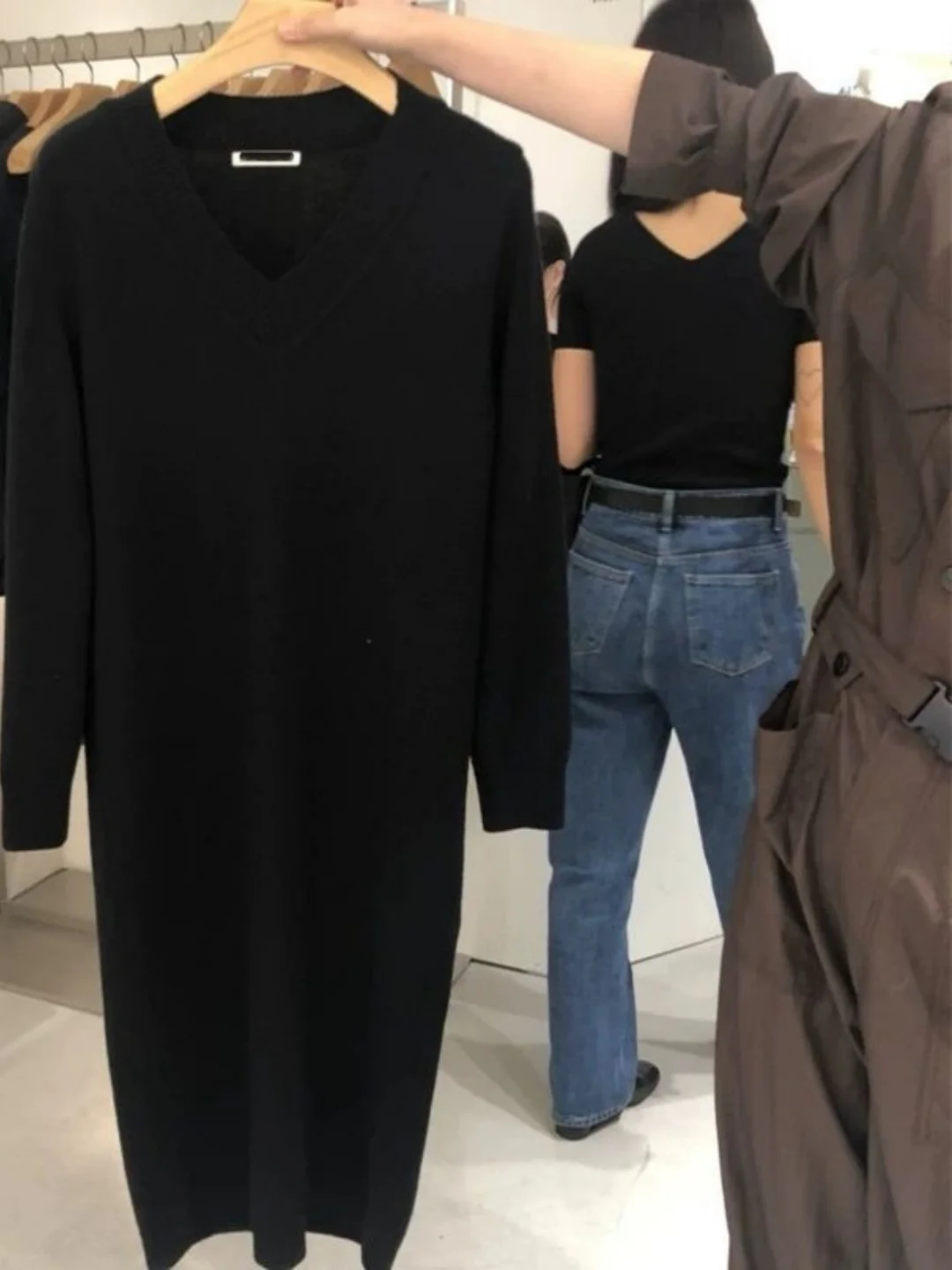 Plus size v-ne malha dr coreano sle camadas base casaco longo reto outono inverno nova chegada para mulheres pesadas