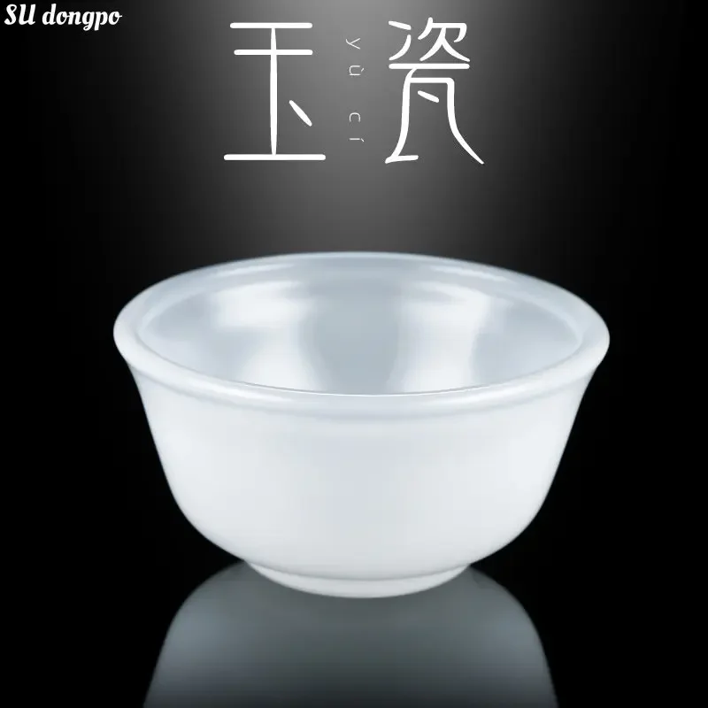 Chinese Style Glass Teacup 30ml Mini Teacup Imitation Jade Glass White Jade Porcelain Small Cup for Guests