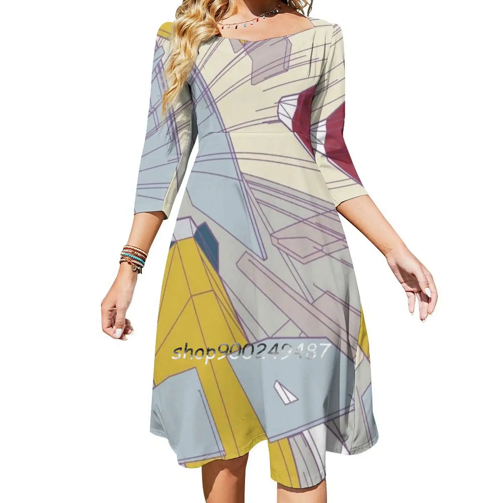 Wipeout 3 Concept Art Square Neck Dress Sweet Summer Dress Women Elegant Halter Print Dress Wipeout Video Game Futuristic