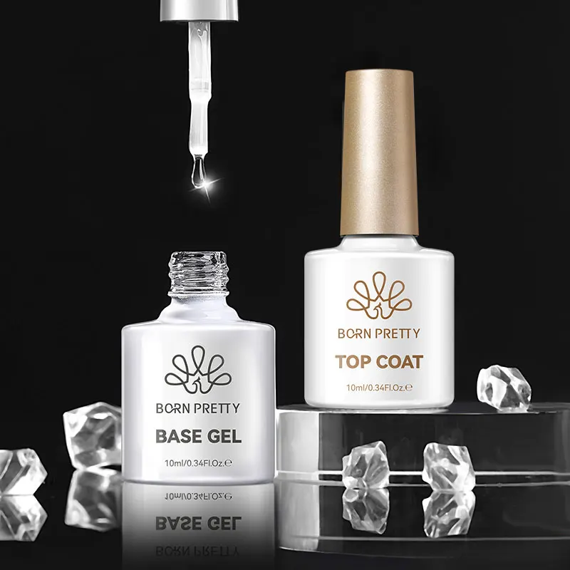 BORN PRETTY 2Pcs Base Top Coat Set 10ML Clear Super Top Water Drop Top Coat Functional Gel Soak Off UV LED Gel Nail Kit Manicure
