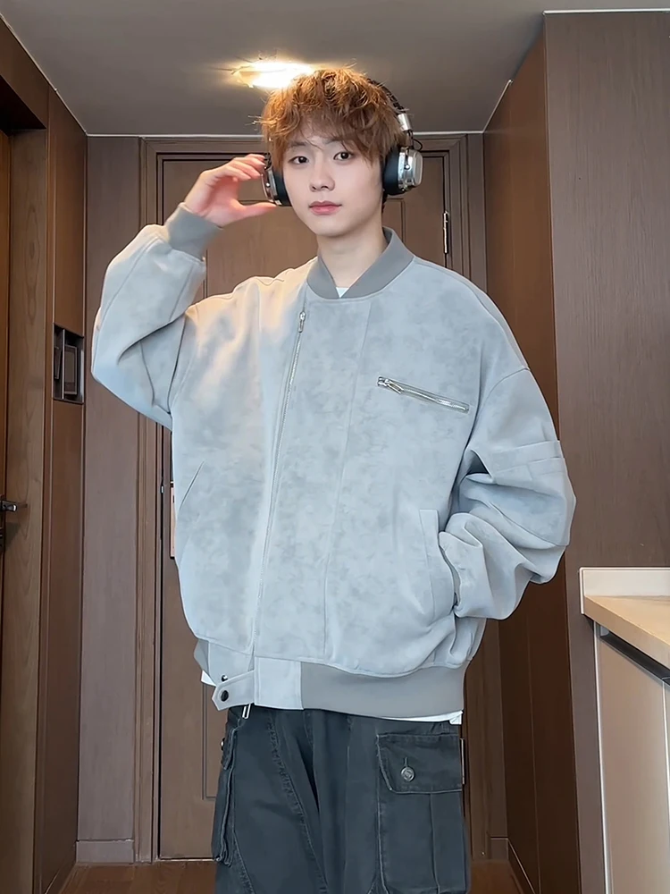 

Waed Leather Jaet Men's ort Sle Motorcycle Workwear Baseball orm Spring Autumn Faion Trend Polyester Fabric