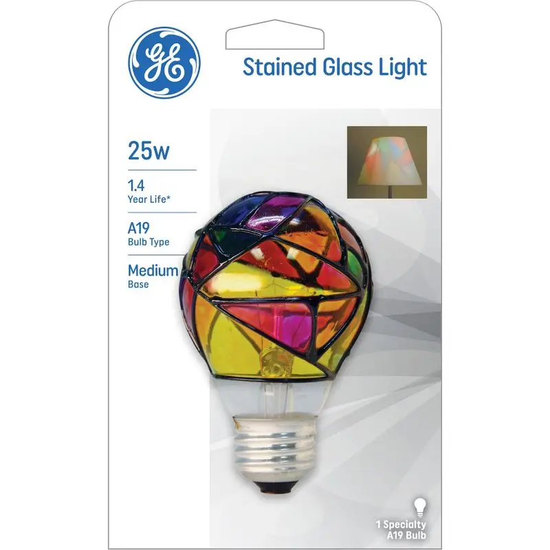 

25W Stained Glass A19 Light Bulb Dimmable E26 Base 200 Lumens Decorative Clear Coated Bulb for Home Lighting Fixtures