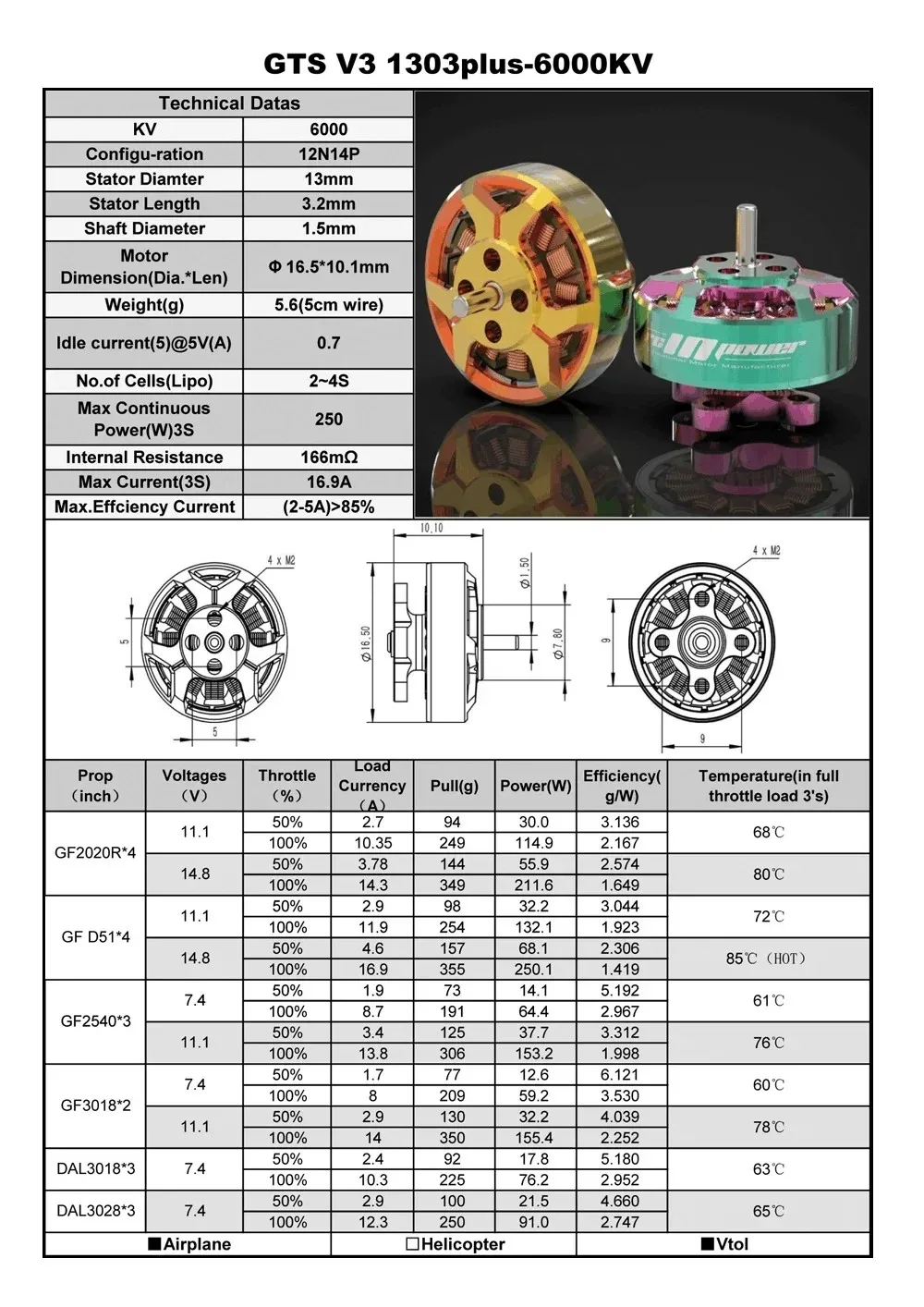 Rcinpower Gts V3 1303 Plus Bürstenloser Motor 5000/6000/8000/11500kv für Dji O3 Rc Fpv Freestyle 2-3 Zoll Drohne – Detail 1