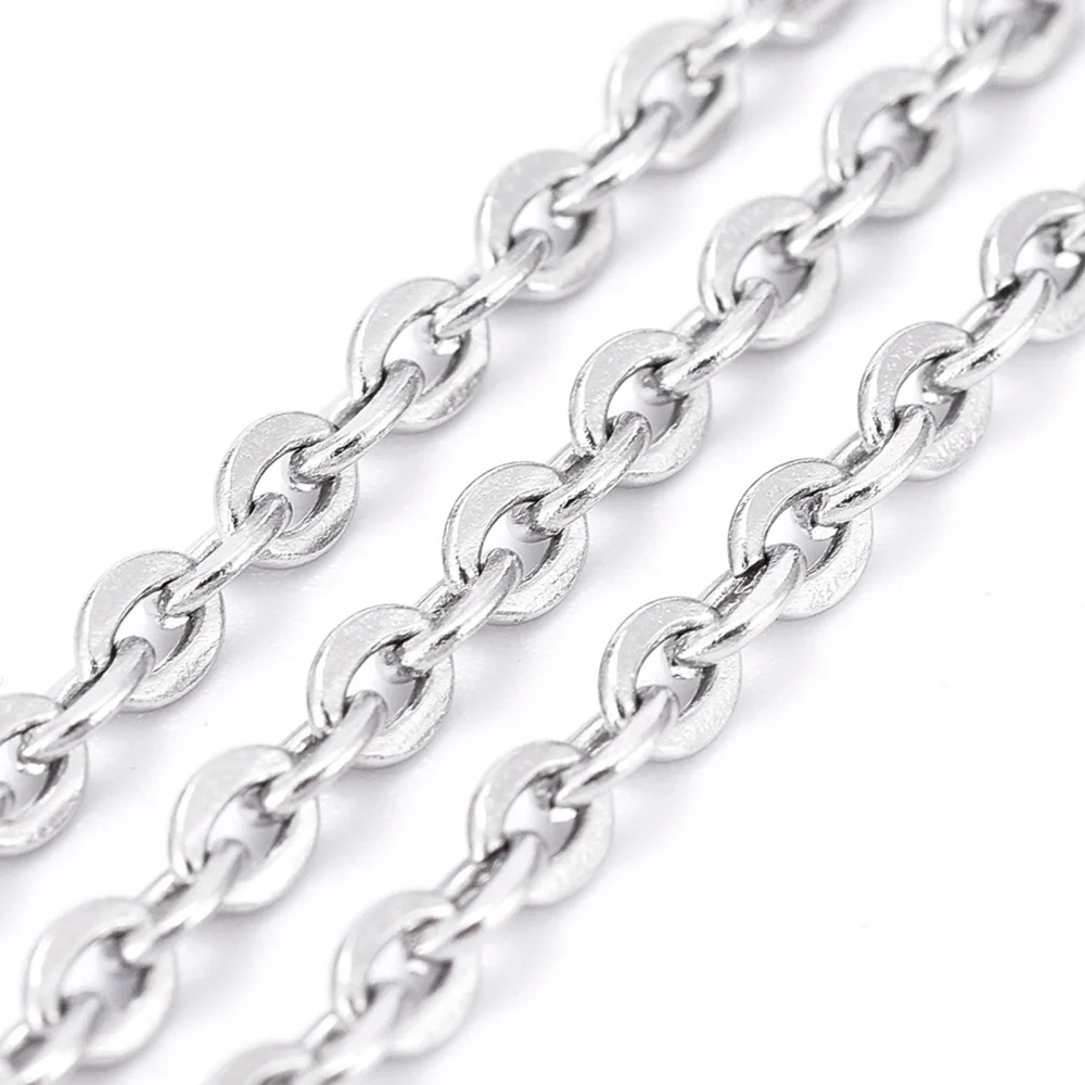 Resistant 304 Stainless Steel Cable Chains Unwelded Flat Oval Stainless Steel Color 4x3mm