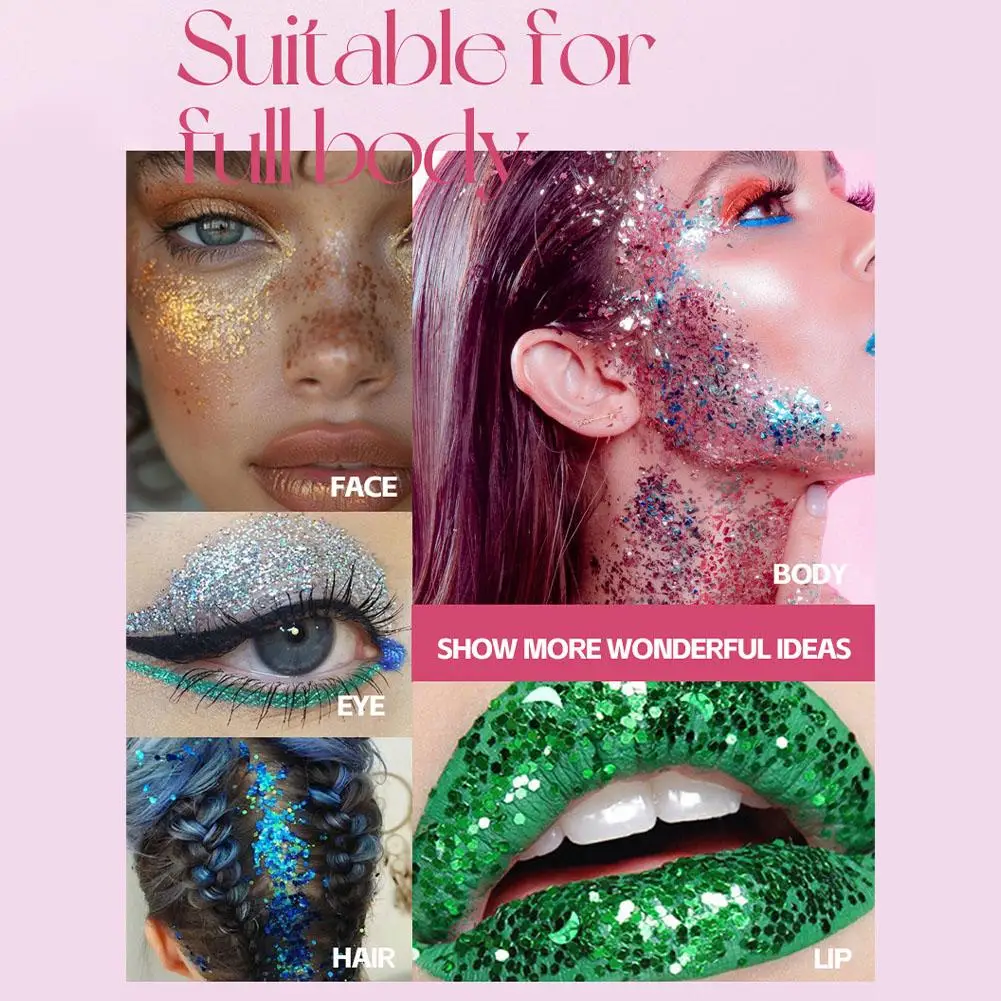 Glitzer-Pailletten-Stick Funkelndes Gel Schimmerndes Langanhaltendes Gesichts-, Lippen-, Haar-, Körper-Make-up für Party, Festival, Bühne, Kosmetik-Creme-Gel Neu – Detail 11