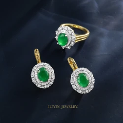 LUYIN-Conjunto de anillos y pendientes de aro de estilo Vintage para mujer, bien elegido, chapado en cobre con incrustaciones de 14K, 2 colores, joyería de lujo para fiesta y boda
