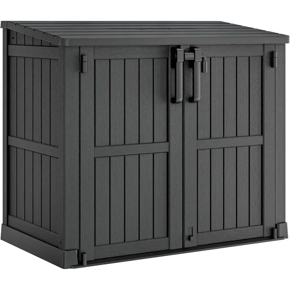 Portable 36 Cu. Ft. Lockable Outdoor Storage Cabinet - Waterproof Resin Shed for Yards and Patios in Black