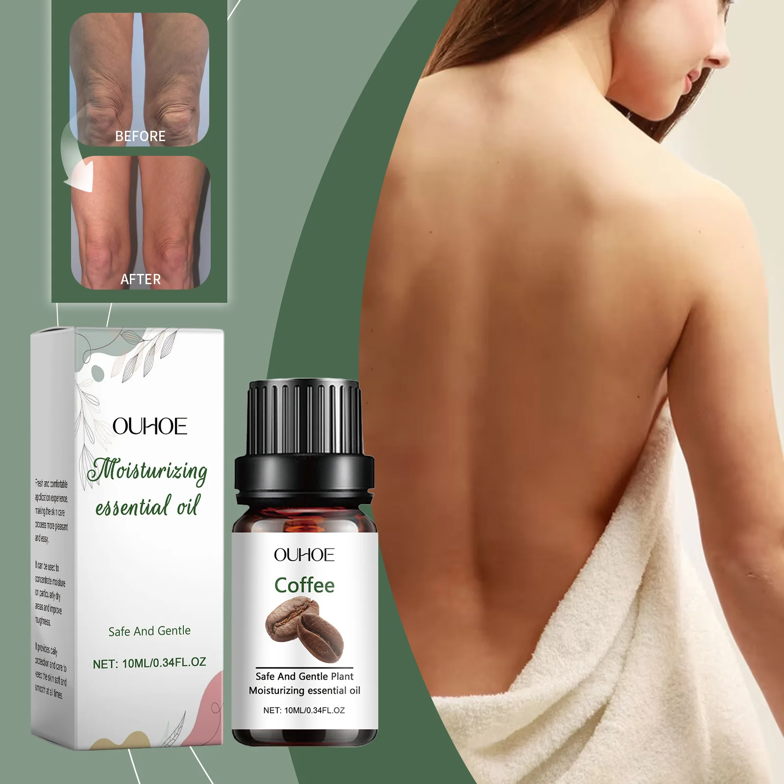 Coffee Moisturizing Essential Oil - 100% Pure Plant-Based Facial & Body Oil - 10ml/0.34oz - Safe for Sensitive Skin - Hydrating