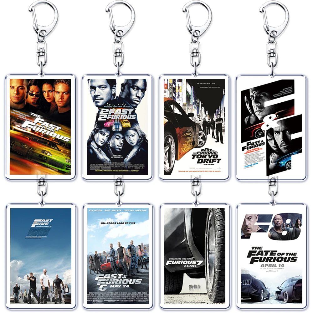 Classic Fast Furious Movie Cover Poster Keychain for Accessories Bag Pendant Sport Car Key Chain Ring Keyring Jewelry Fans Gift