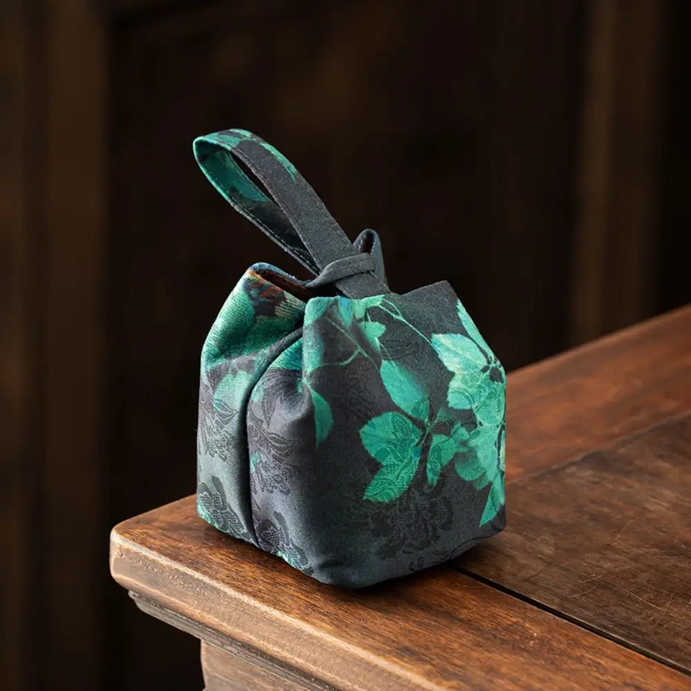 

Chinese Style Teacup Drawstring Cloth Pouch Breakage-proof Print Small Item Pouch Multifunctional Portable Teaware Storage Bag
