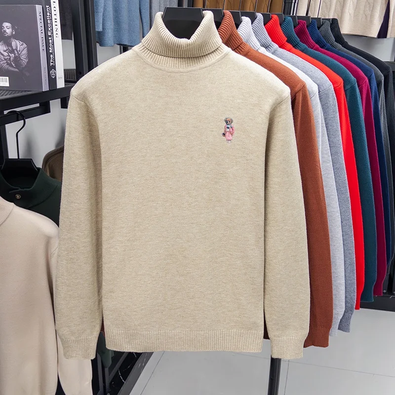 Neuer Herren-Pullover mit hohem Kragen und langen Ärmeln, Luxusmarke Teddybär-Stickerei, warme Freizeitkleidung für Herbst und Winter. – Detail 16