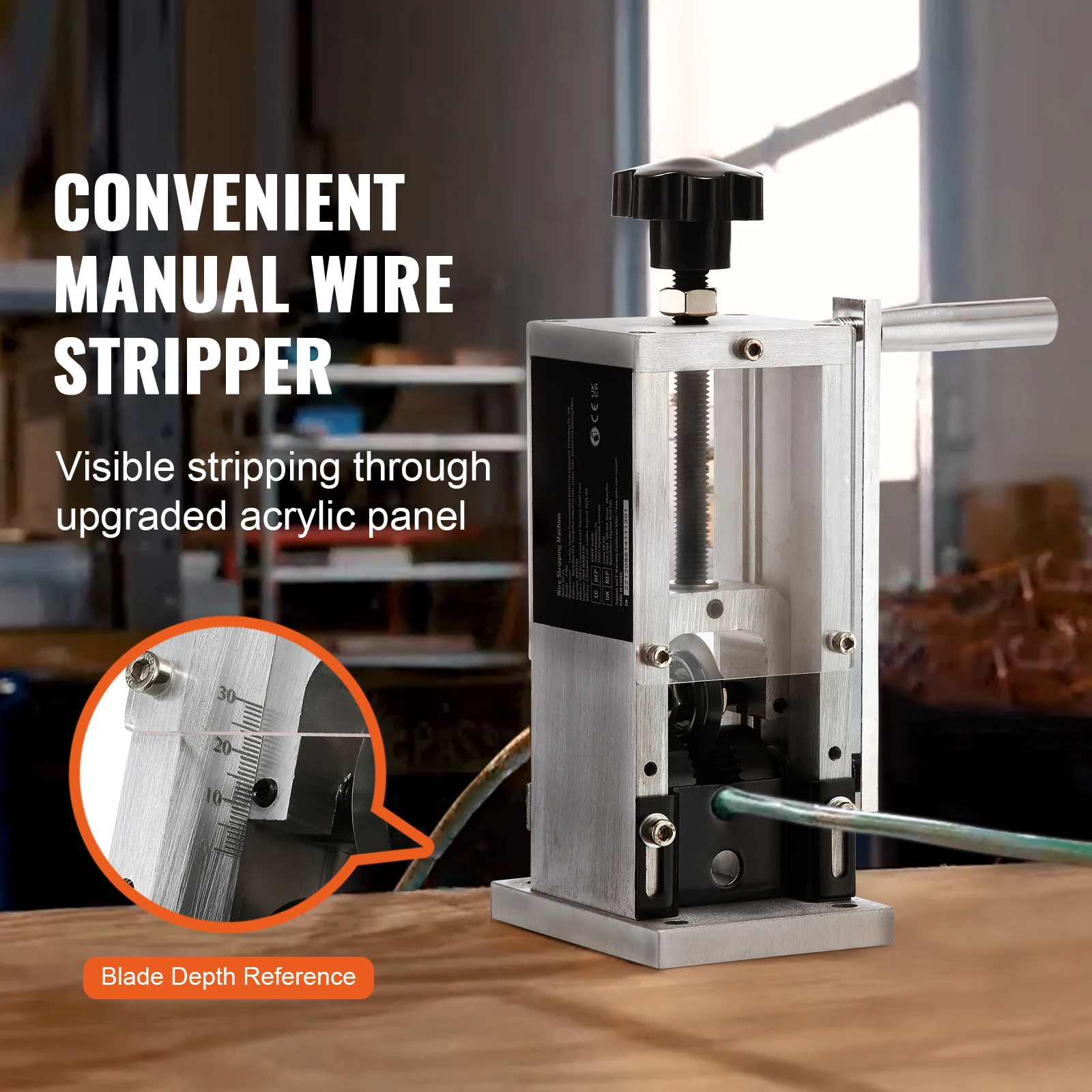SucceBuy Manual Wire Stripping Machine Portable Aluminum Frame 1.5-25mm 1.5-40mm Wire Peeler for Cable Scrap Copper Recycling