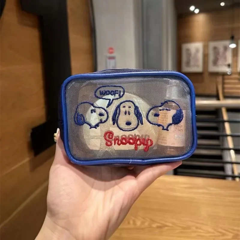 Borsa per cosmetici da donna Snoopy Borsa per trucco portatile trasparente di grande capacità per cartoni animati Borsa da viaggio impermeabile per