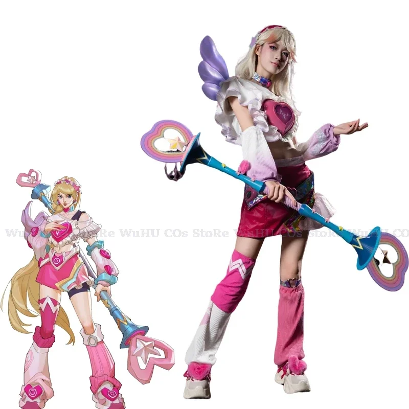 

CosplayGame Cosplay Luxanna Crownguard Costume Valentine's Day Cos Sexy Lovely Dress Uniform Cos With Light Gold Long Wig Full