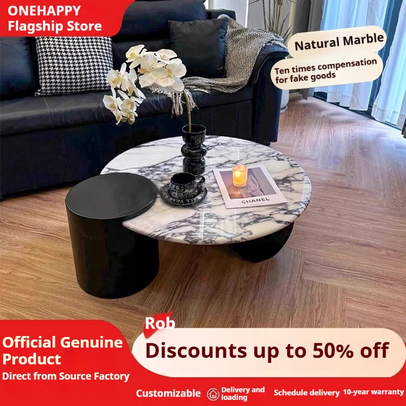 

Natural marble coffee table minimalist round living room home design French medieval style Bulgari white tea table