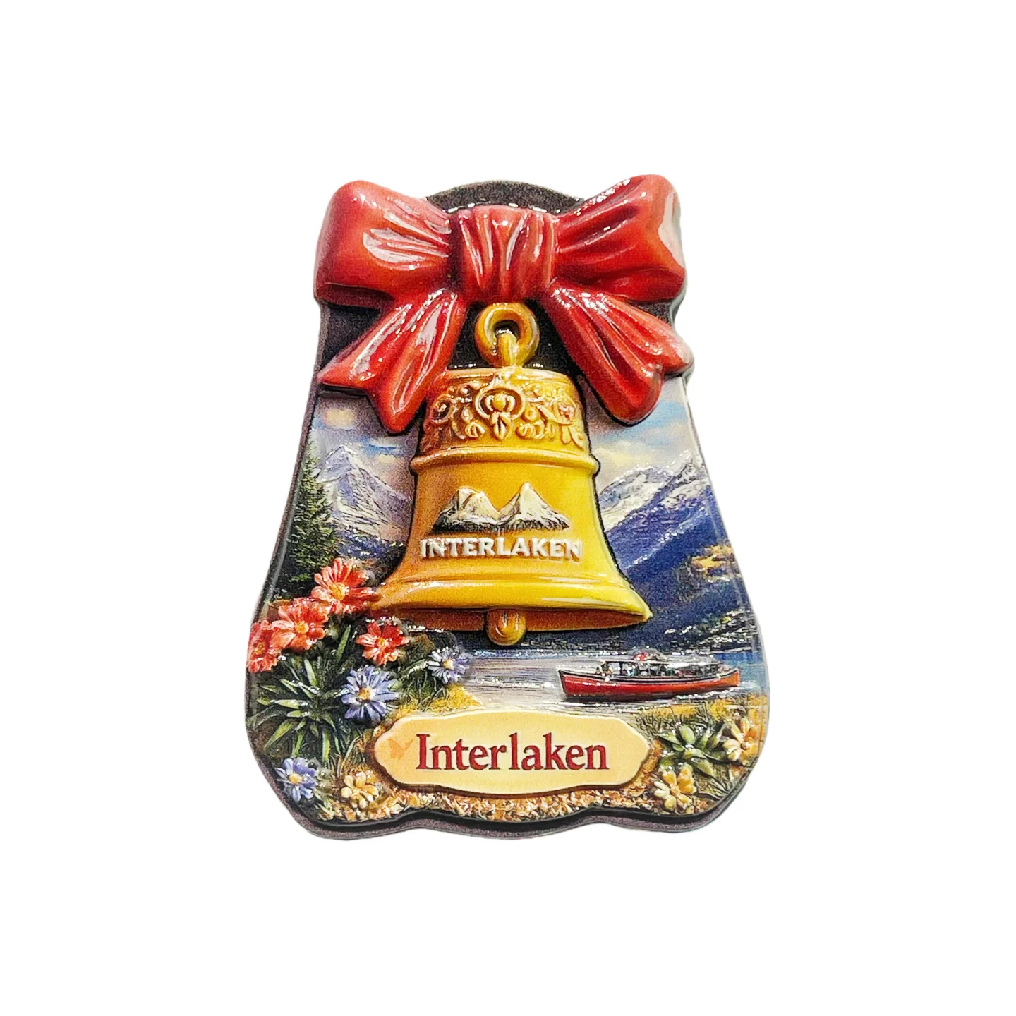 Swiss Bern Alps Interlaken Tourist Souvenir High-Quality Snow Mountain Lake Scenery Bell Magnetic Refrigerator Sticker