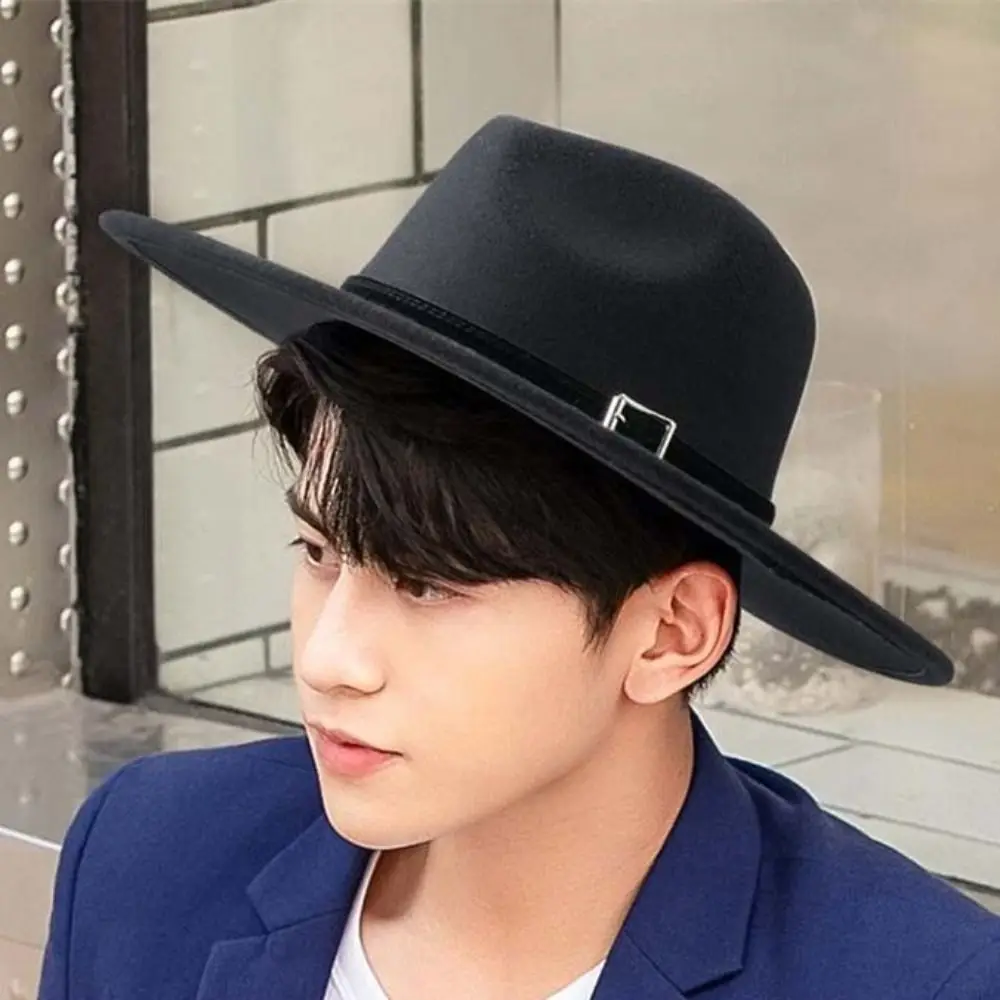 الموضة واسعة حافة قبعة فيدورا البريطانية بلون شهم الشتاء ورأى القبعات قبعات الجاز مناسبة رسمية القبعات الصوفية حفل زفاف #2