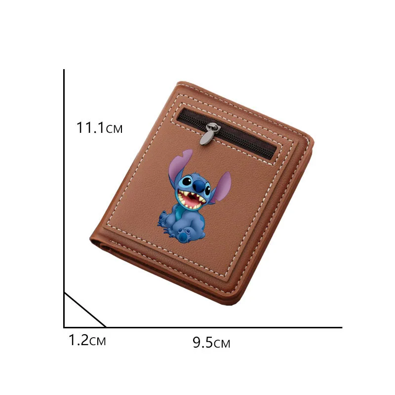 Cartera corta Disney Lilo & Stitch, monedero de cuero con cremallera de Anime Stitch para mujer, tarjeteros con ranura para múltiples tarjetas,