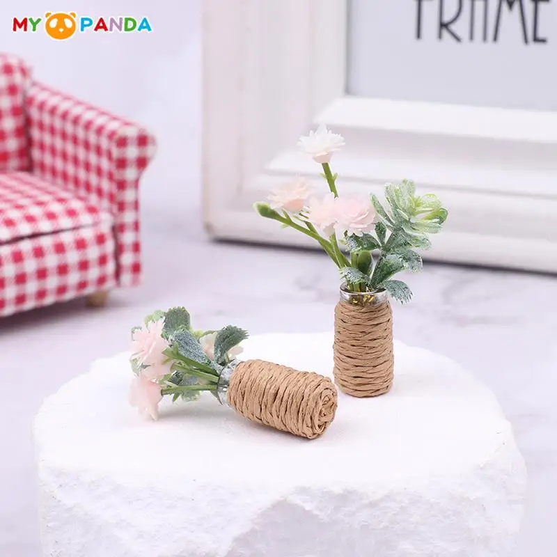 1/12 Dollhouse Miniature Flower Vase Potted Plants Dollhouse Living Room Bedroom Life Scene Decor For Play House Toy