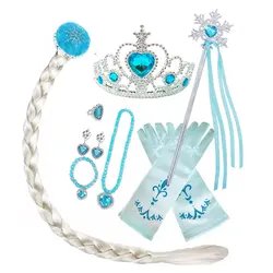 Kids Princess Cosplay Costume Plastic Crystal Tiara Snowflake Jewelry Necklace Earrings Kit Girl Elsa Anna Party Dress Accessory