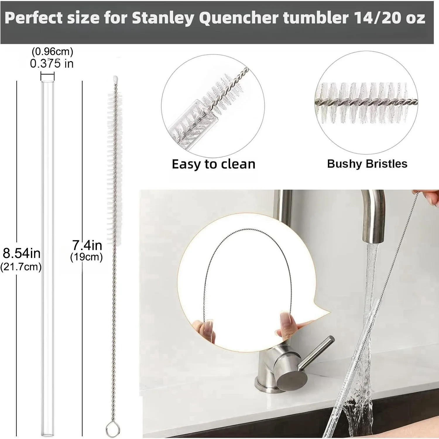 6PCS Replacement Straws for Stanley 20oz Tumbler, Reusable Clear Straws Accessories for Stanley Quencher FlowState Mug Cup