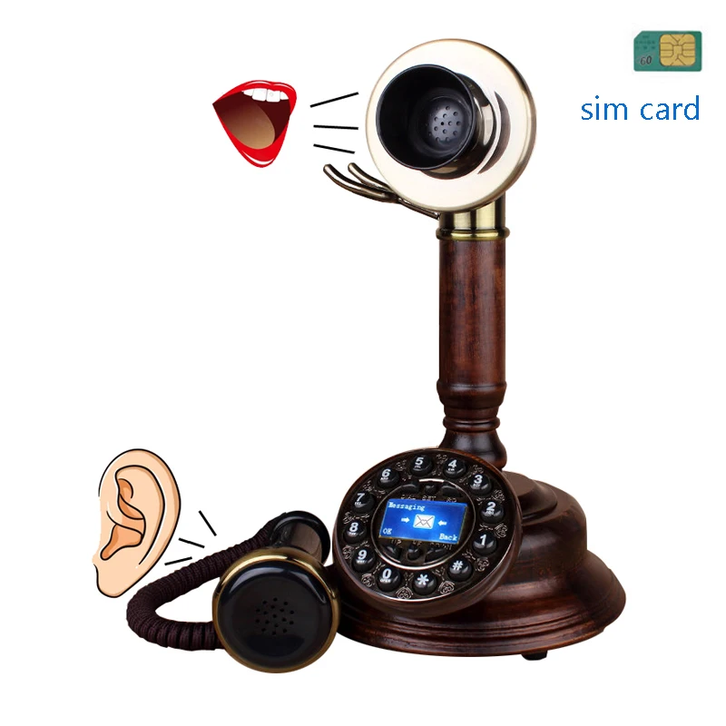 antique cordless Phone GSM SIM Card Fixed wireless Landline Fixed retro Telephone home office hotel wood metal for elder caller