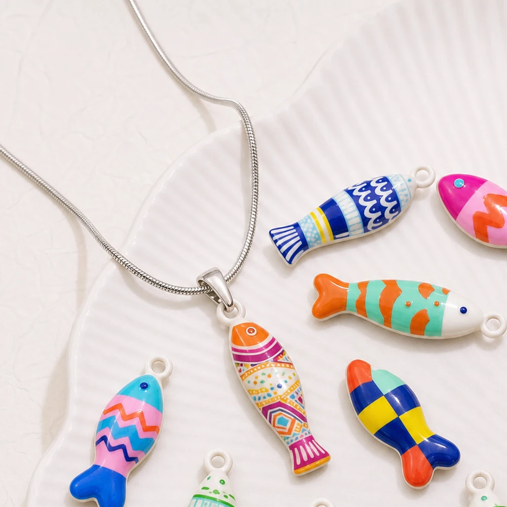 5pcs Enamel Fish Charms Pendants Stainless Steel Ocean Animal Charm for DIY Necklace Earrings Bracelets Crafts Jewelry Making image 4