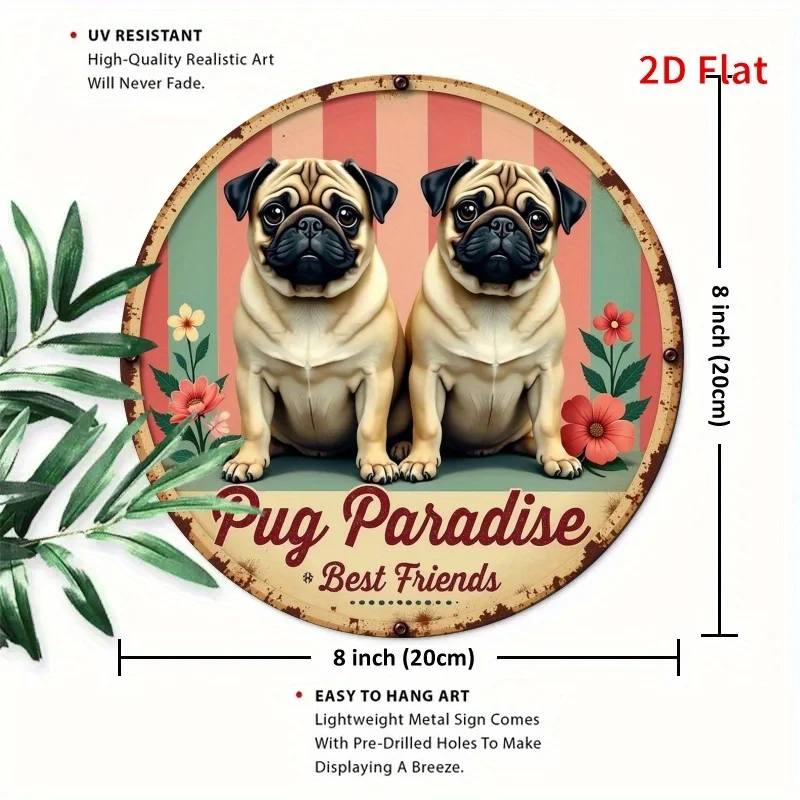 2D Flat Printing, Vintage Round Iron Sign - French Bulldog Themed Round Metal Wall Decor, 19, 7.87X7.87 Inches, Suitable for Hom