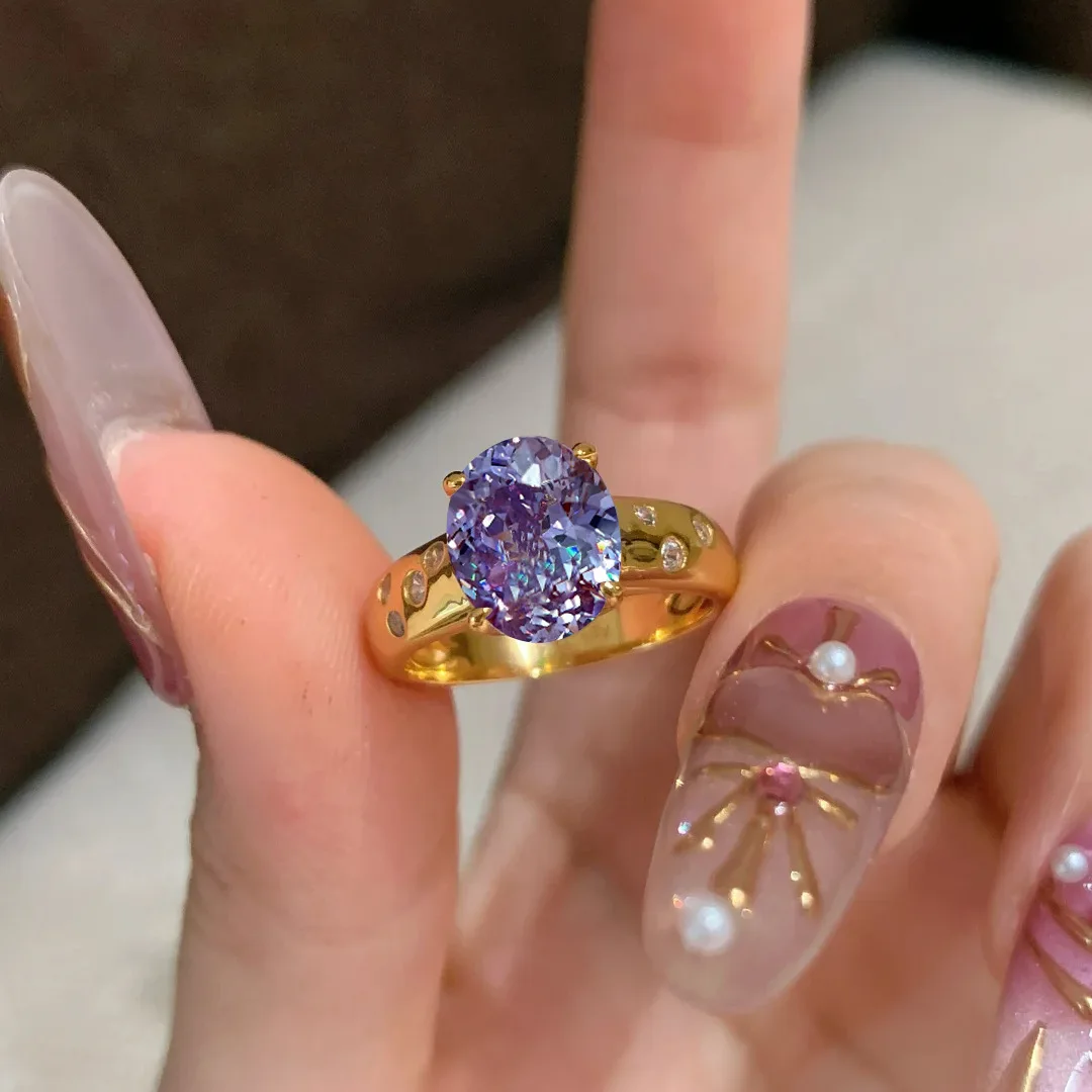 S925 Sterling Silber Ring Neun Lila Feuerringe Leichter Luxus Retro Lila Gas Donglai Taubenei Ring für Damen – Detail 1
