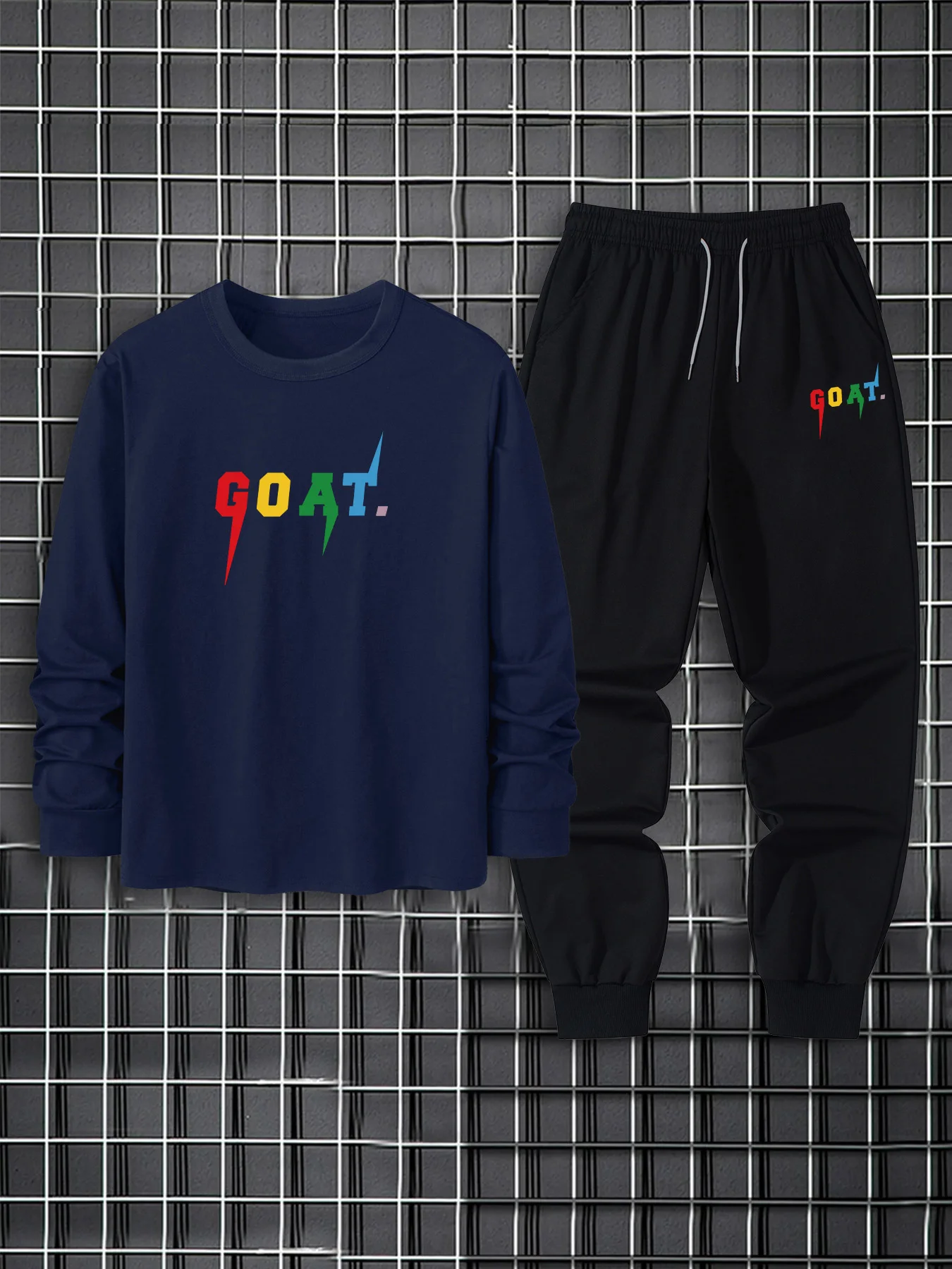 Mens Round Neck Long Sleeve T-Shirt and Jogger Pants Set Breathable Comfortable Casual Outfit for Spring and Autumn